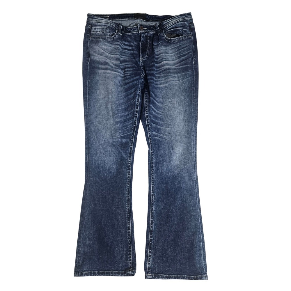 Buckle Black Mens Bootcut Stretch Jeans Dark Wash Distressed 32x32